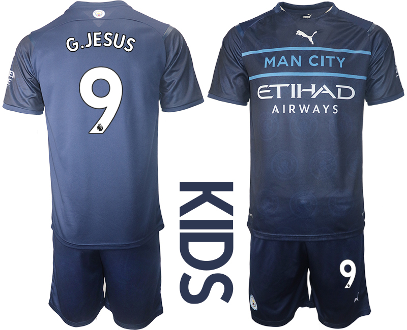 Youth 2021-2022 Club Manchester City away blue #9 Soccer Jersey